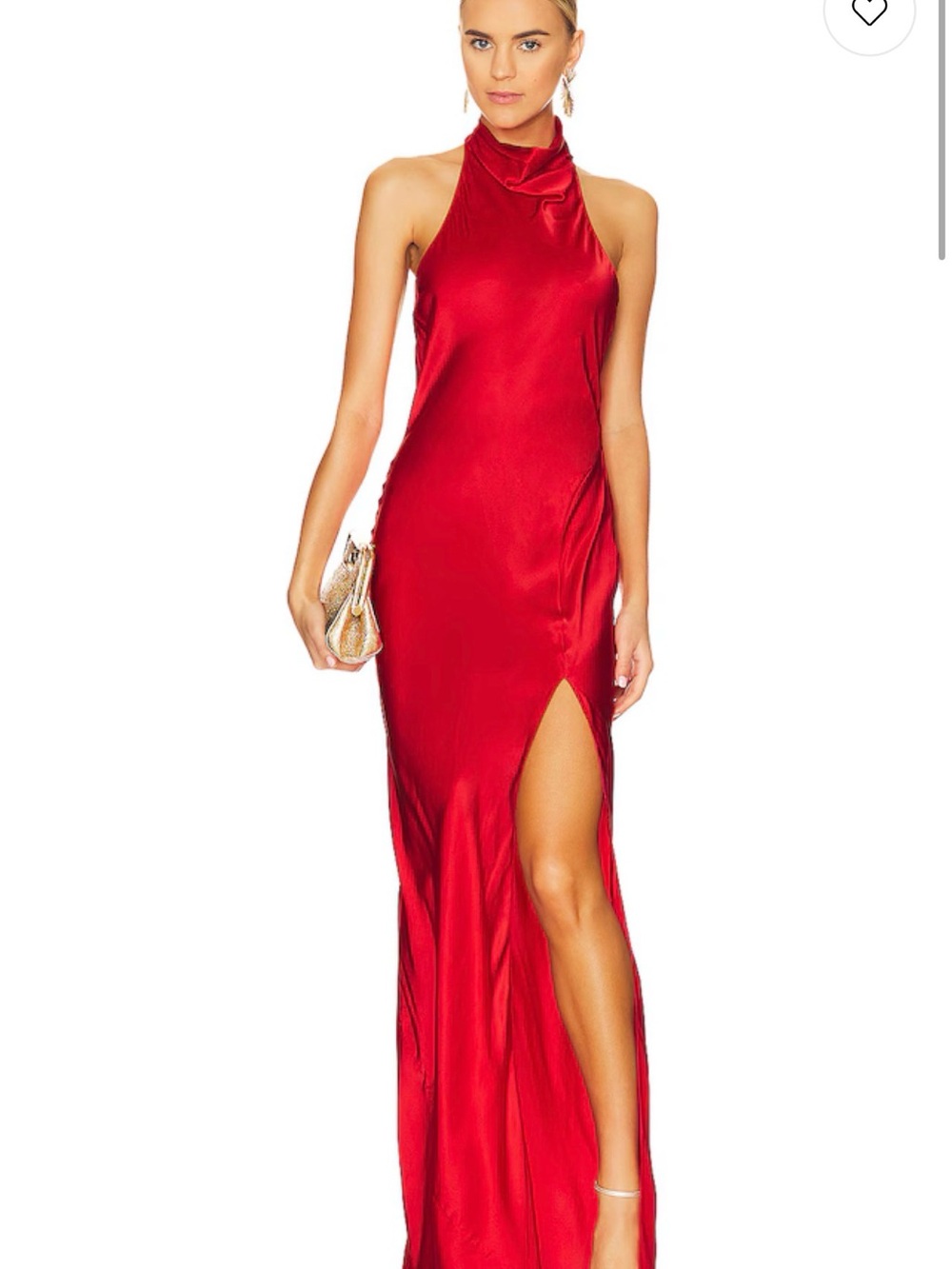 Amanda Uprichard X REVOLVE Marla Gown- Red Halter Satin Evening Dress Thigh Slit
